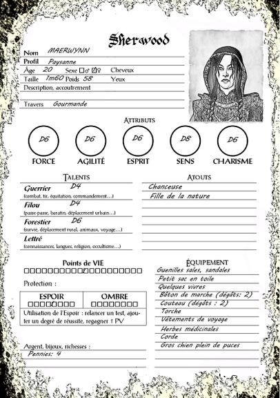 Feuille de personnage de jeu de rôle