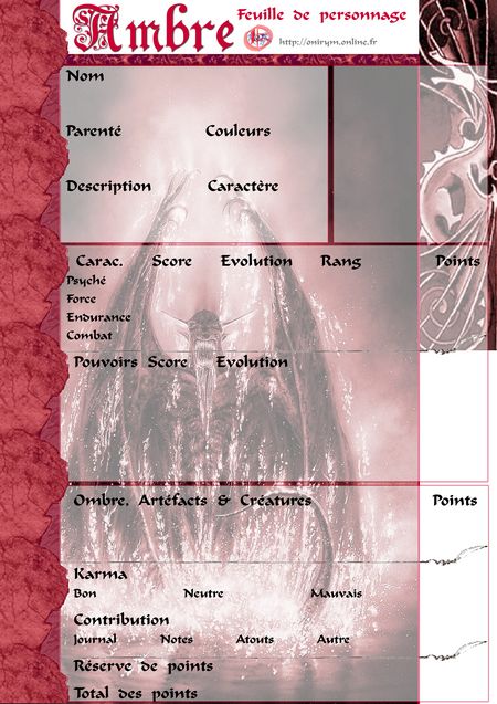 Fiche de perso Ambre